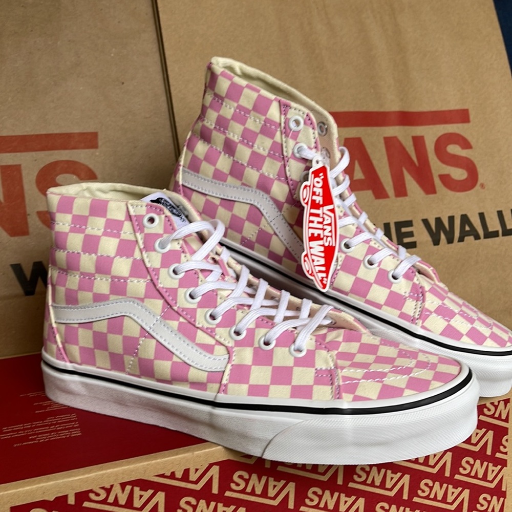 Vans Sk8-Hi Tapered Checkerboard Fchsapk/True White sneakers Men’s - Picture 6 of 16